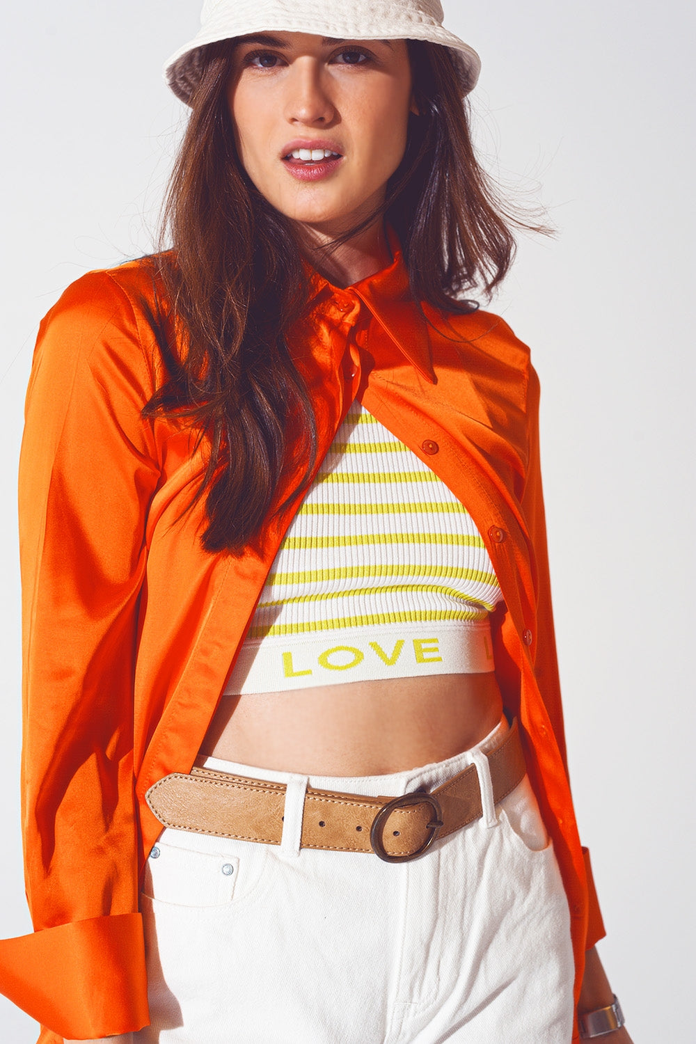 Satin shirt with split cuff in orange Q2 Shirts BoutiqueLua