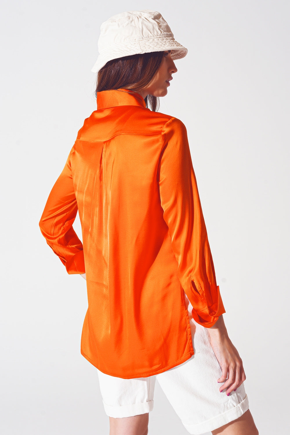 Satin shirt with split cuff in orange Q2 Shirts BoutiqueLua