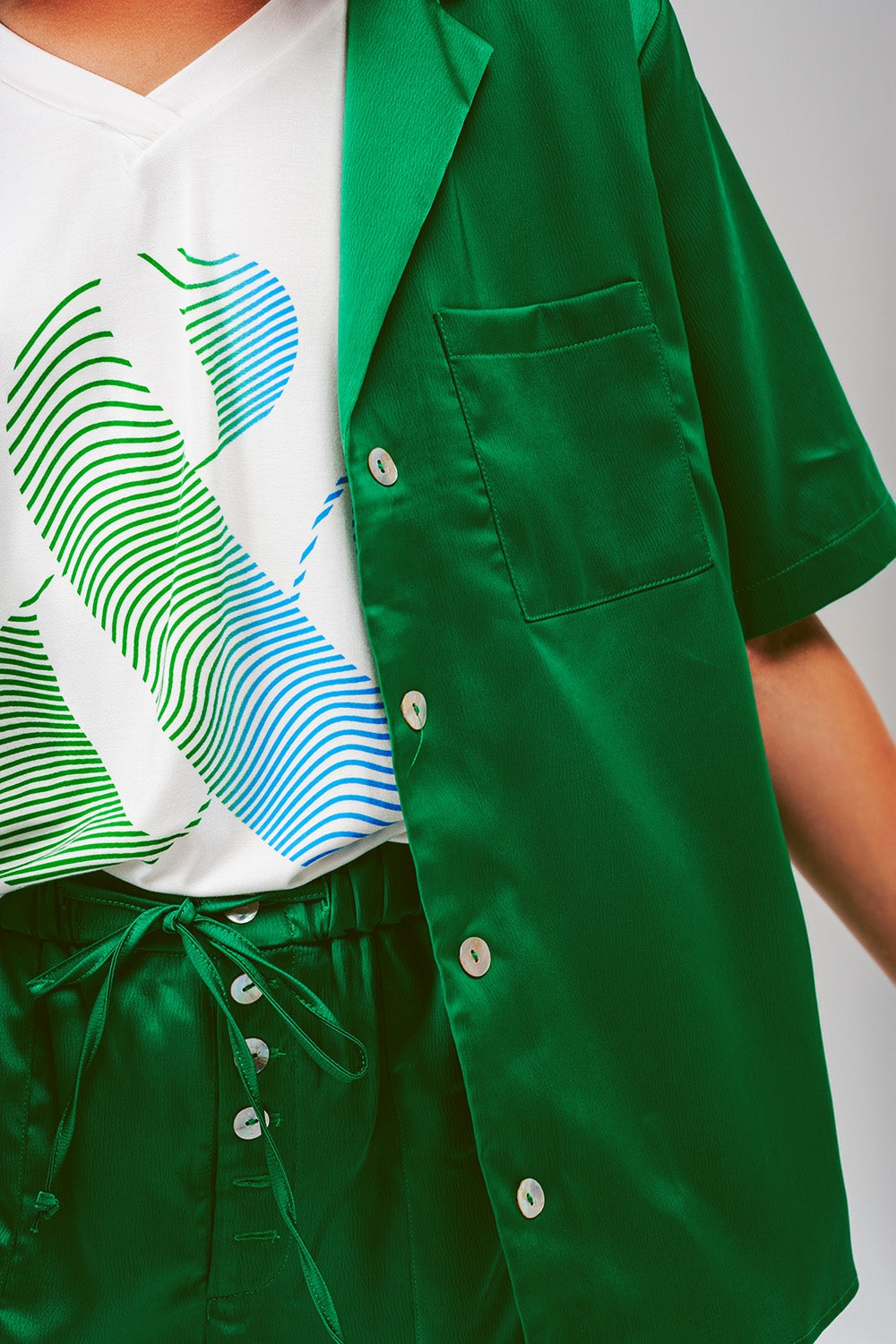 Satin Short Sleeve Shirt in Green Q2 Shirts BoutiqueLua