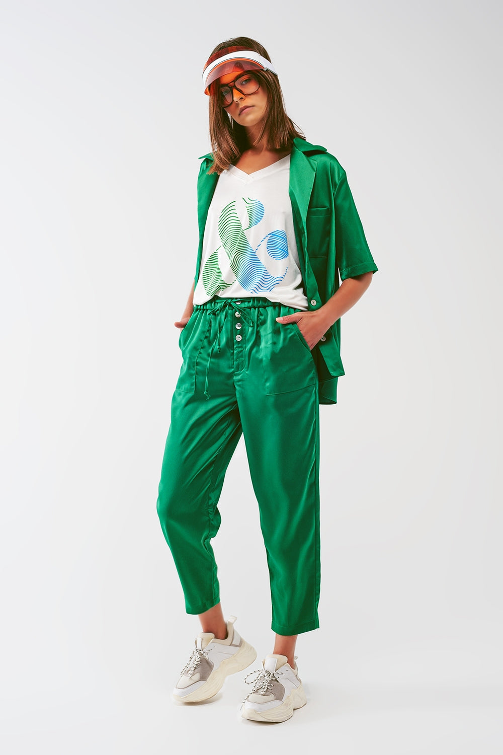 Satin Short Sleeve Shirt in Green Q2 Shirts BoutiqueLua