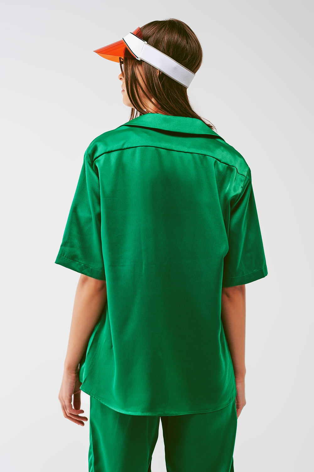 Satin Short Sleeve Shirt in Green Q2 Shirts BoutiqueLua