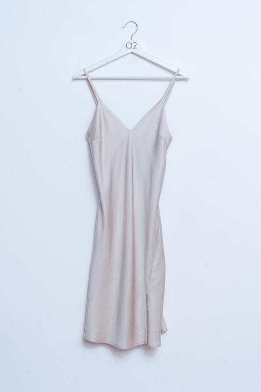 Satin short slip dress in beige - Dresses