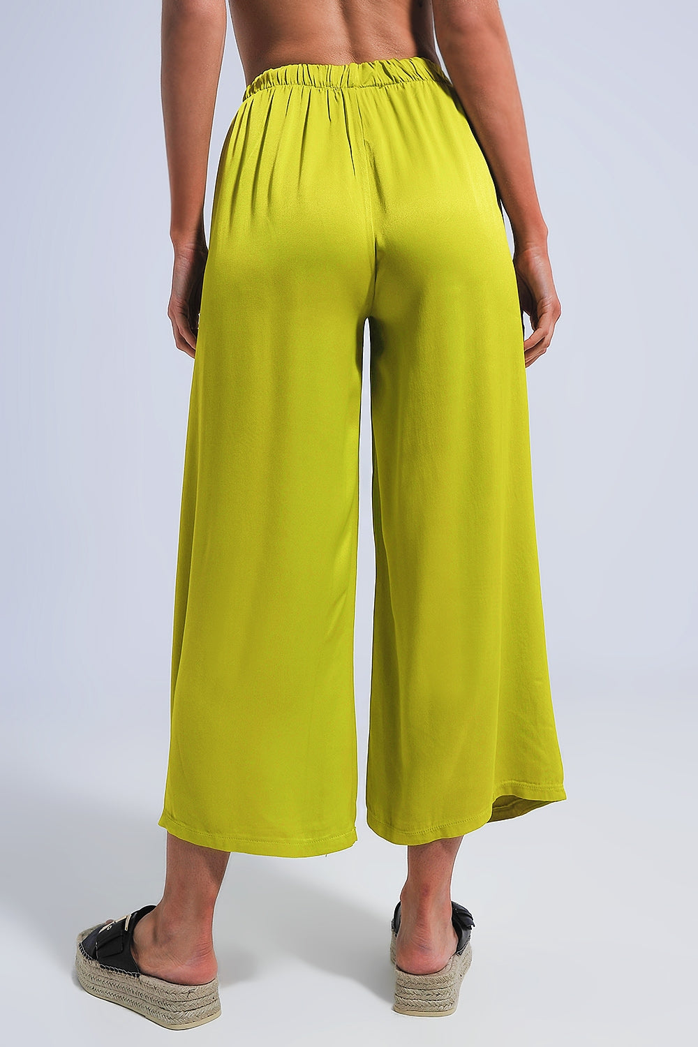 Satin wide leg pants in green Q2 Pants BoutiqueLua