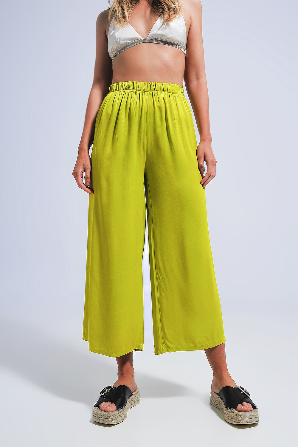 Satin wide leg pants in green Q2 Pants BoutiqueLua