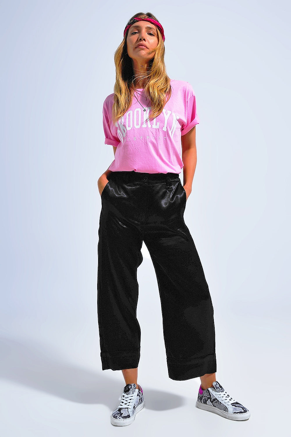 Satin wide leg suit Pants in black Q2 Pants BoutiqueLua