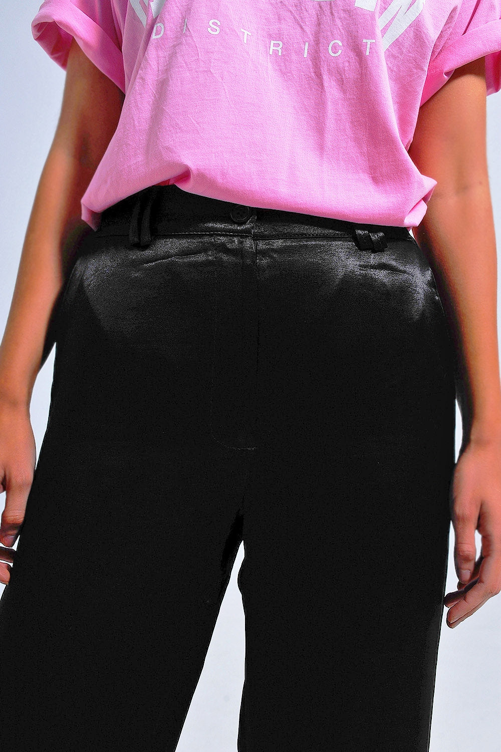 Satin wide leg suit Pants in black Q2 Pants BoutiqueLua