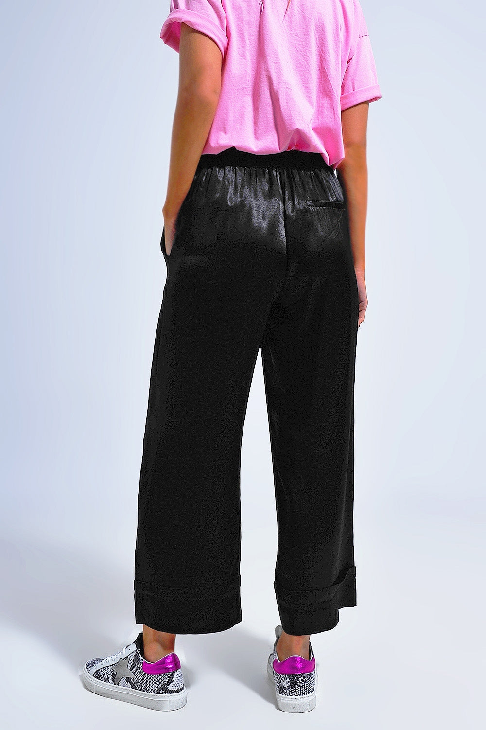 Satin wide leg suit Pants in black Q2 Pants BoutiqueLua