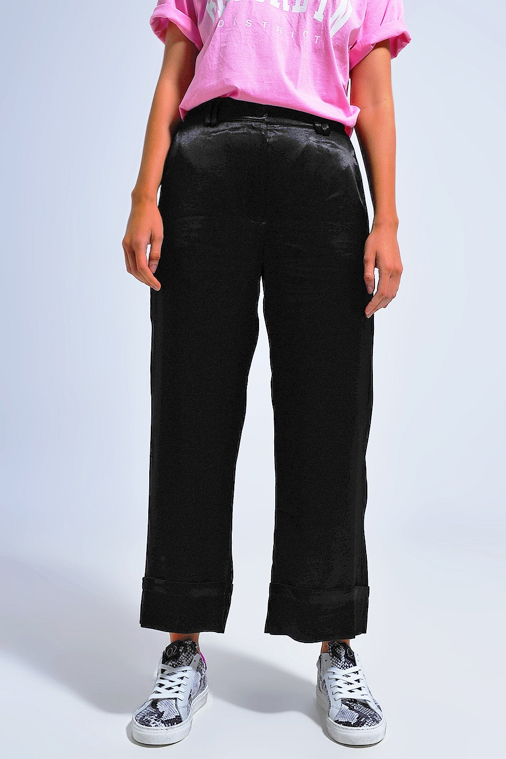 Satin wide leg suit Pants in black Q2 Pants BoutiqueLua