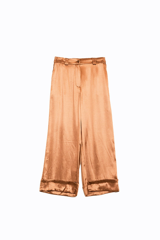 Satin Wide Leg Suit Pants In Camel - Trousers