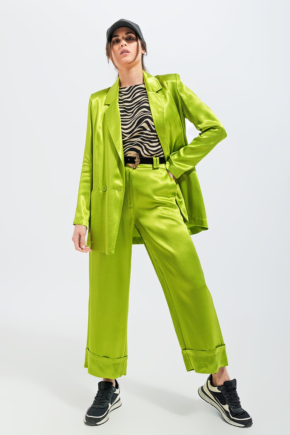 Satin wide leg suit Pants in green Q2 Pants BoutiqueLua