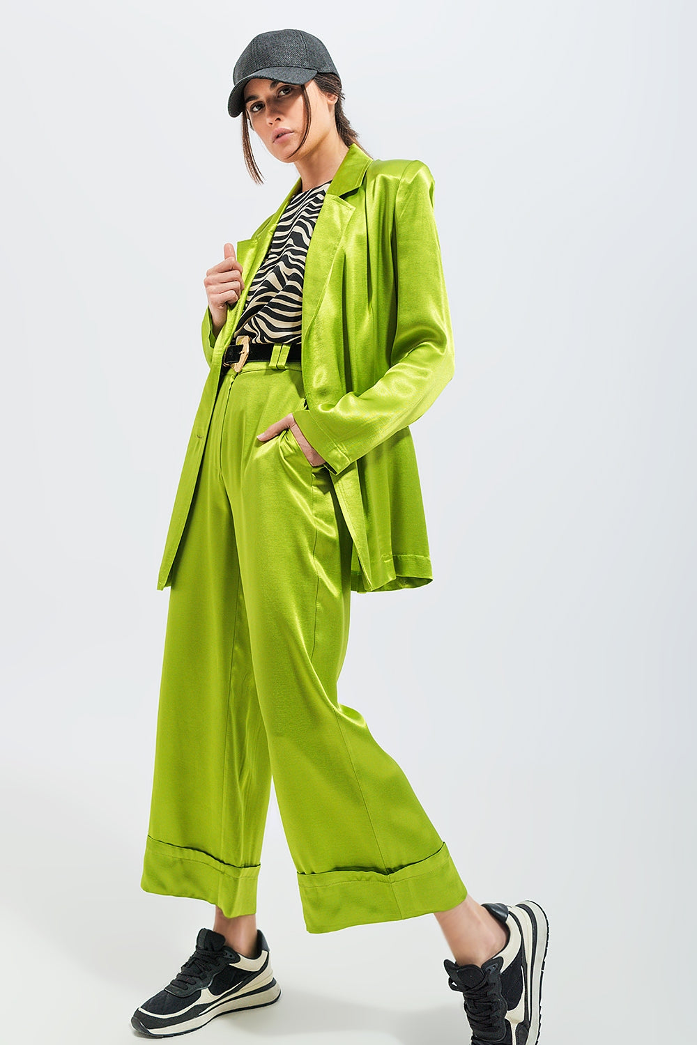 Satin wide leg suit Pants in green Q2 Pants BoutiqueLua
