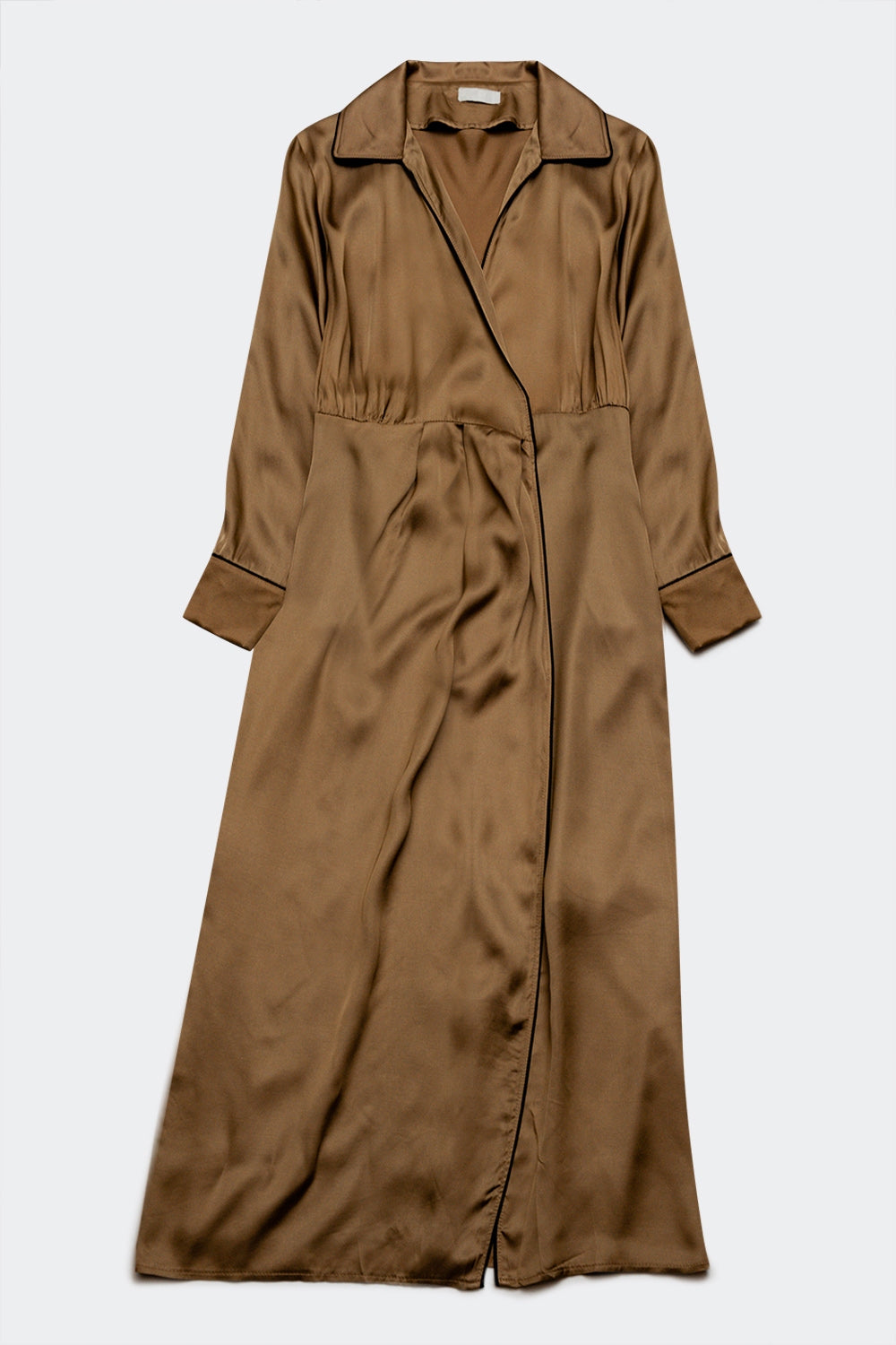 Satin wrap front maxi dress in beige satin - Dresses