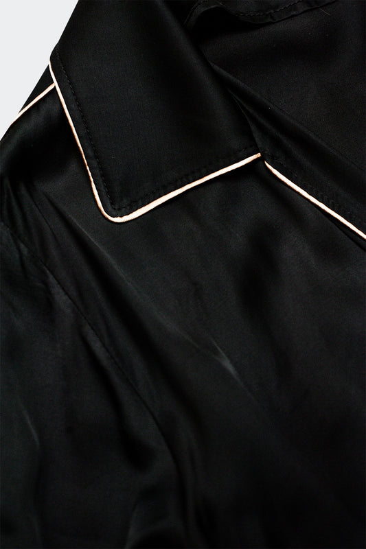 Satin wrap front maxi dress in black satin - Dresses