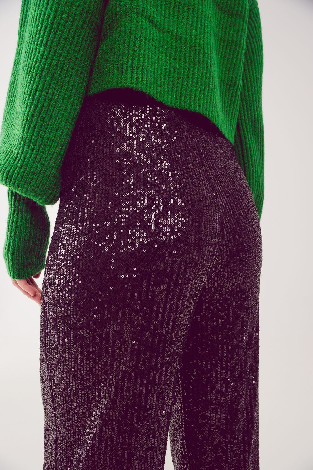 Sequin wide legs pants in black Q2 Pants BoutiqueLua
