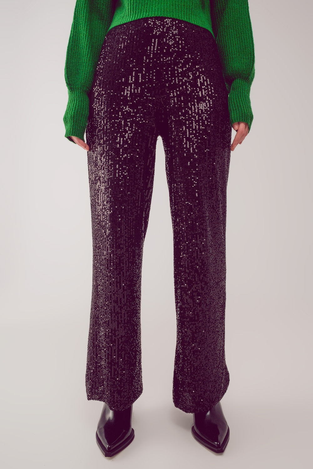 Sequin wide legs pants in black Q2 Pants BoutiqueLua