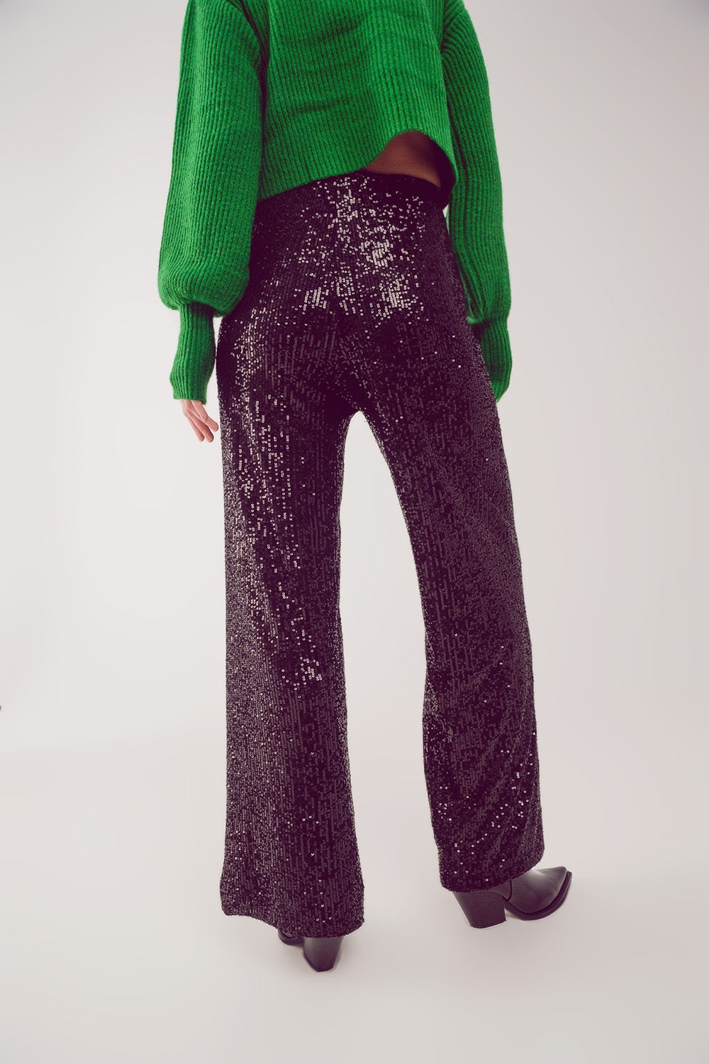 Sequin wide legs pants in black Q2 Pants BoutiqueLua