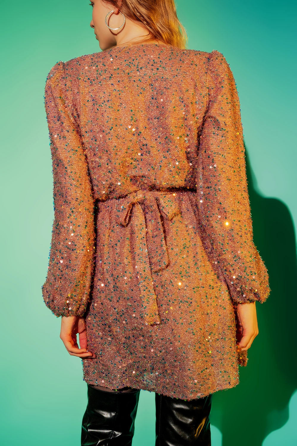 Sequin wrap mini dress in powder pink Q2 Dresses BoutiqueLua
