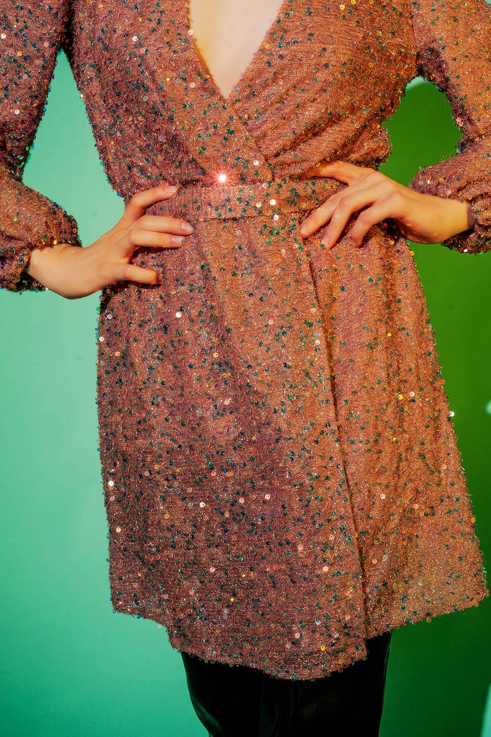 Sequin wrap mini dress in powder pink Q2 Dresses BoutiqueLua