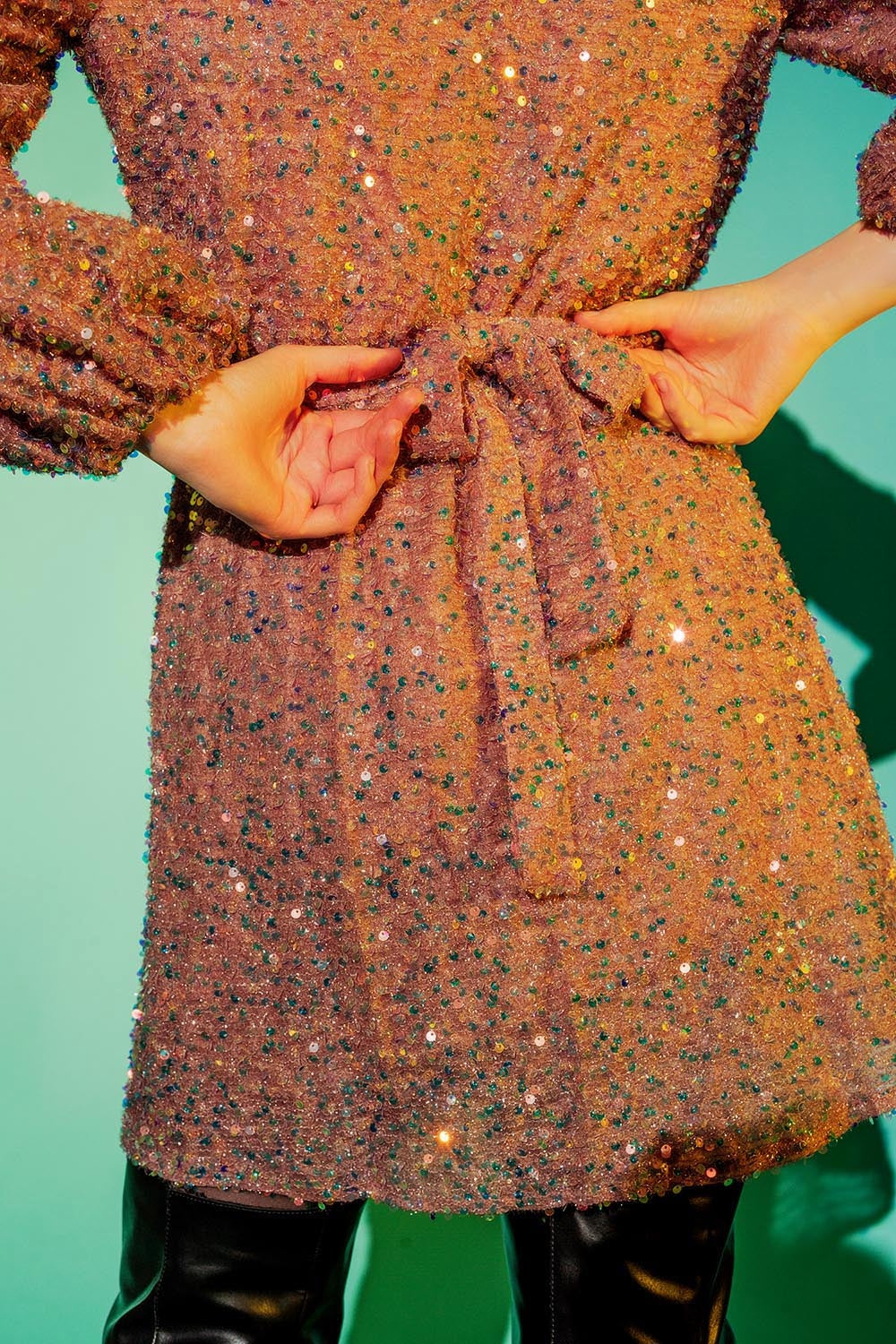 Sequin wrap mini dress in powder pink Q2 Dresses BoutiqueLua