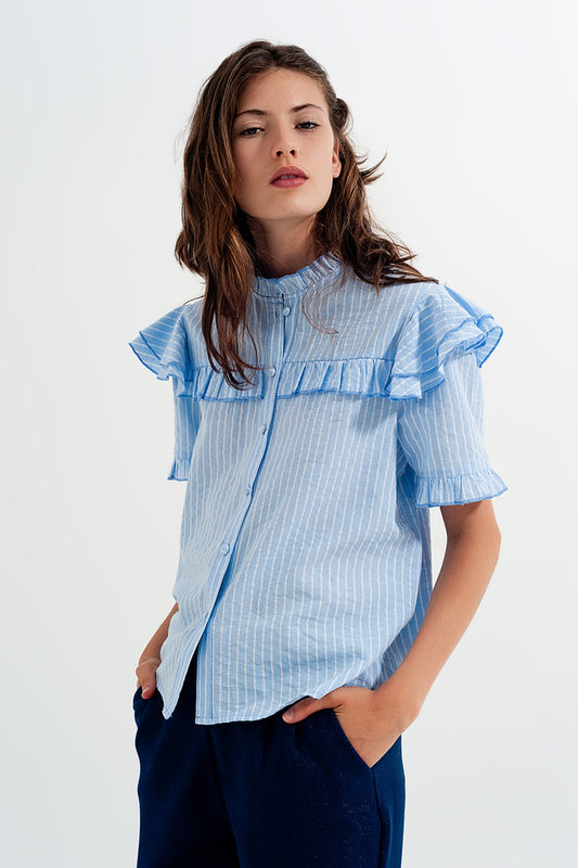 Shirt with frill detail in blue - Shirts