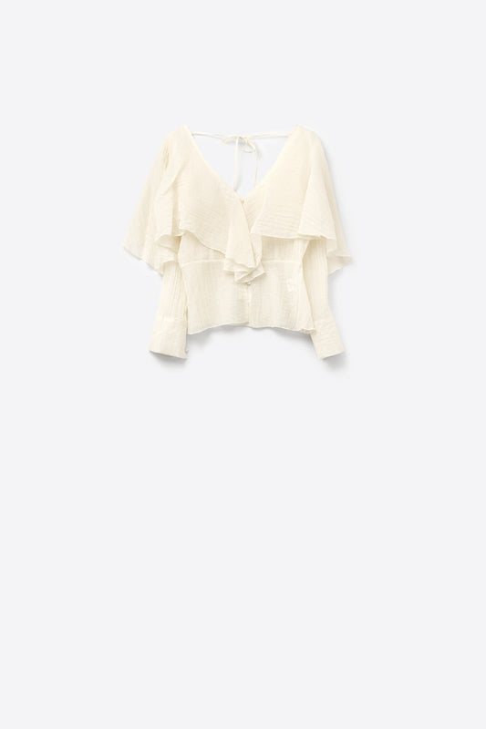 short blouse in flowing chiffon with long sleeves - Blouses