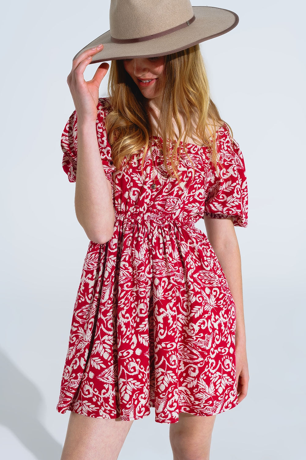 short floral print dress with gathered back Q2 Dresses BoutiqueLua