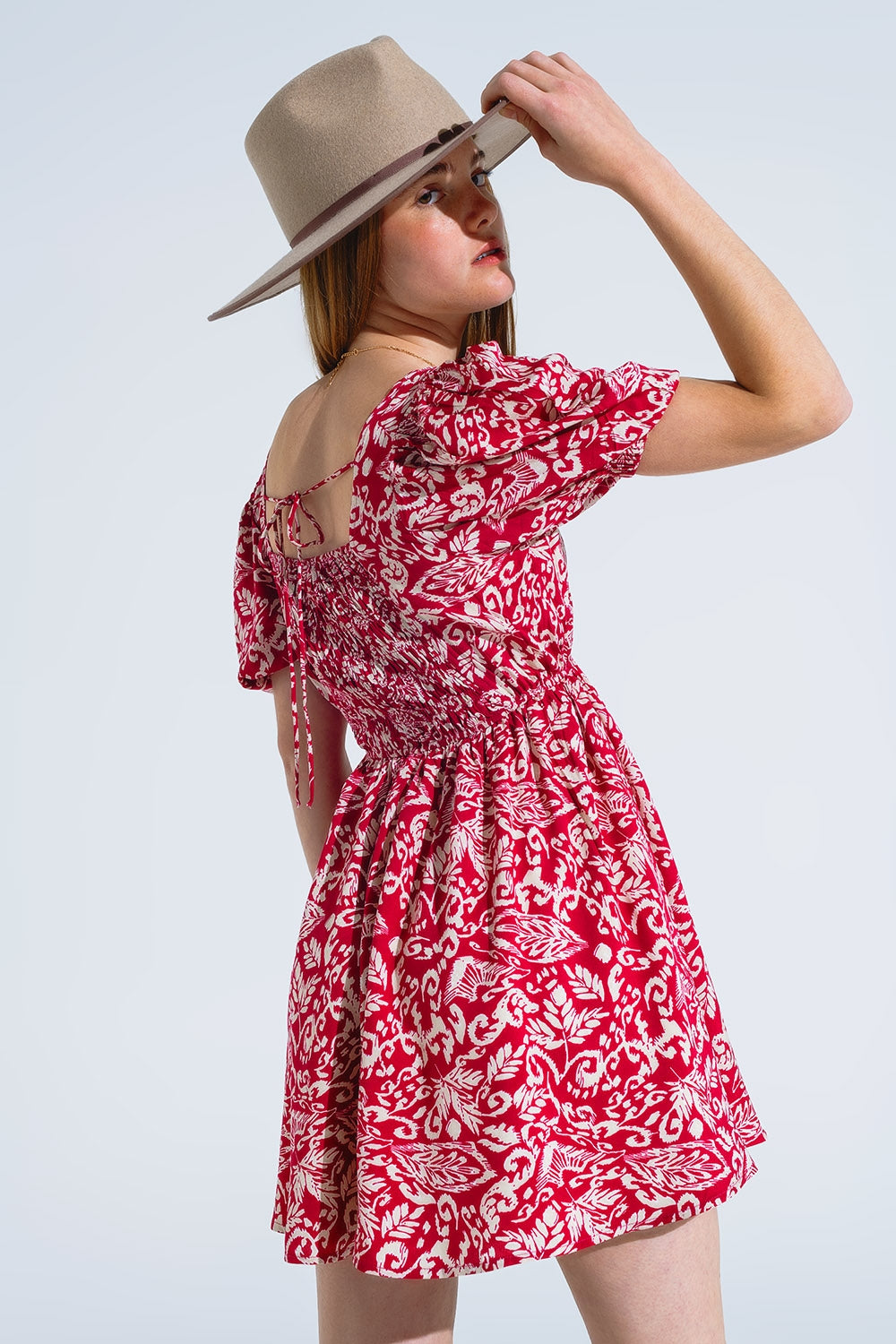 short floral print dress with gathered back Q2 Dresses BoutiqueLua