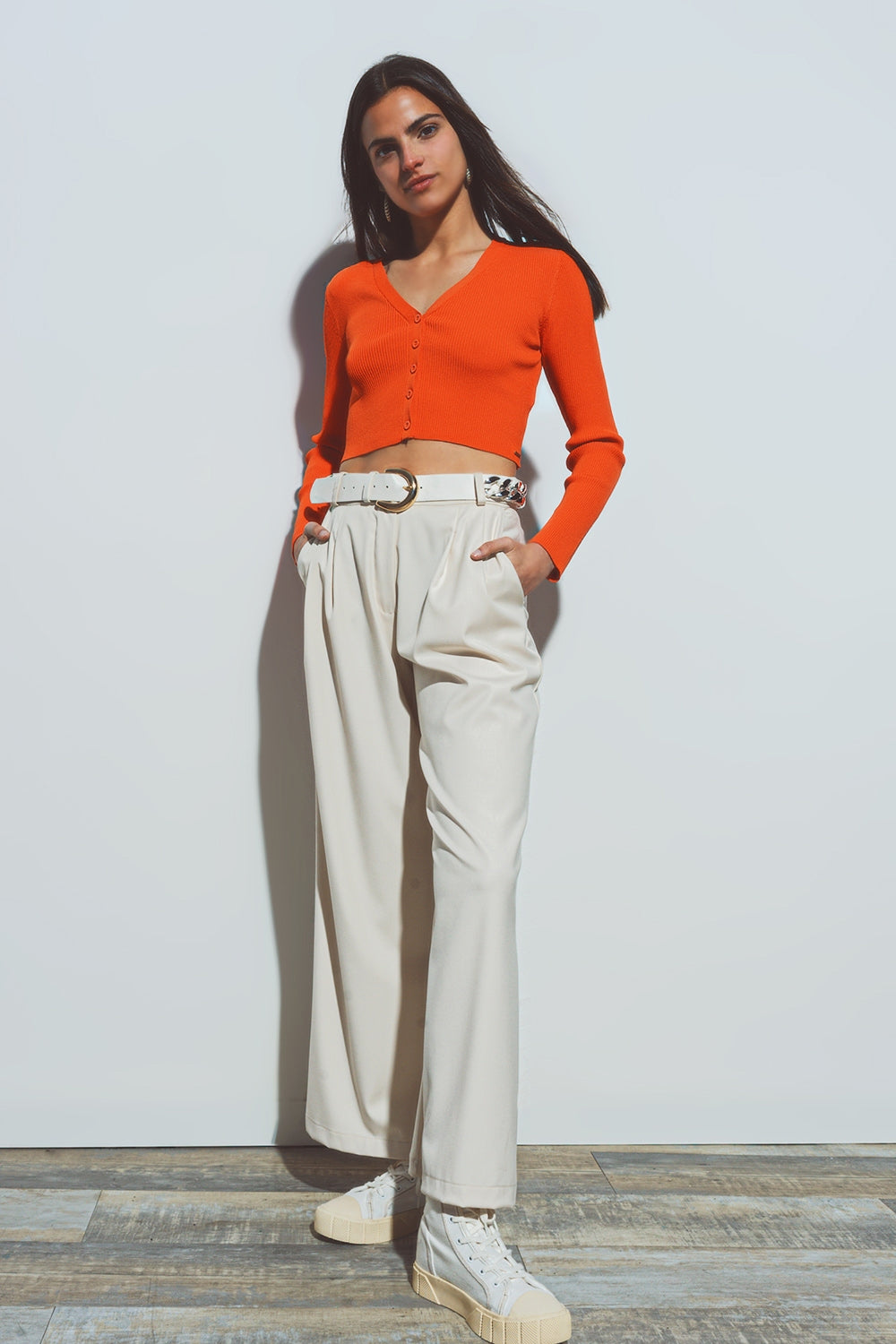 short ribbed cardigan in orange Q2 Sweaters BoutiqueLua