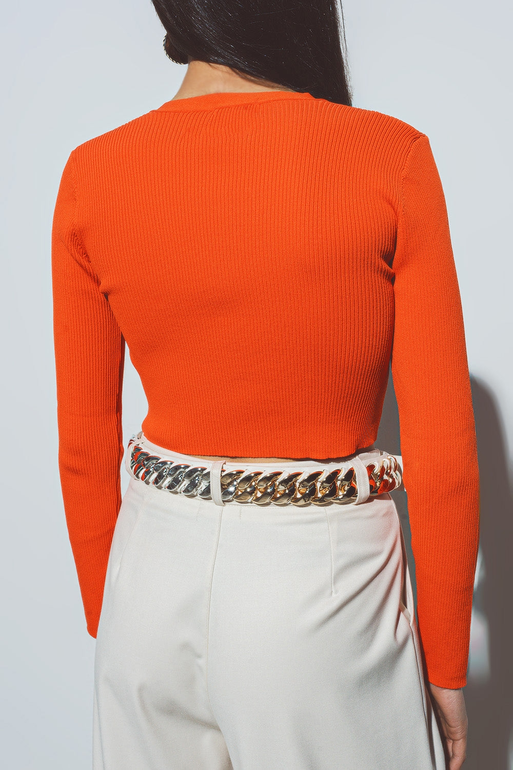 short ribbed cardigan in orange Q2 Sweaters BoutiqueLua