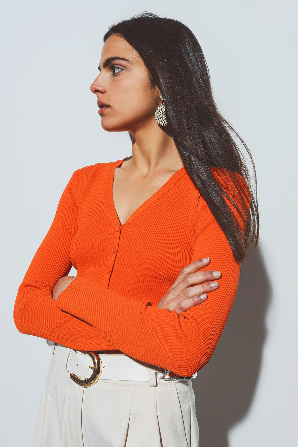 short ribbed cardigan in orange Q2 Sweaters BoutiqueLua