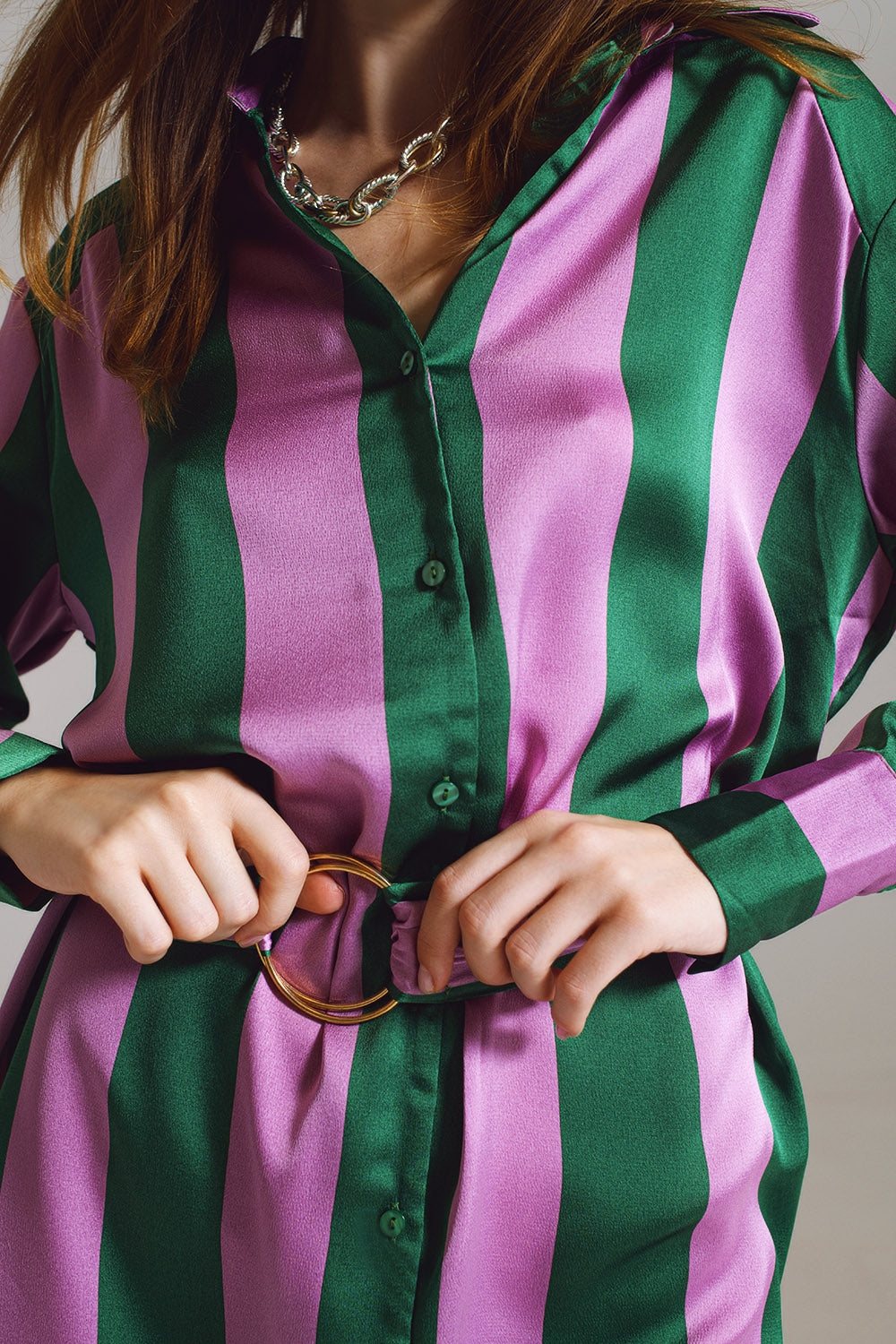 Short Shirt Dress in Lilac and Green Stripe Q2 Dresses BoutiqueLua