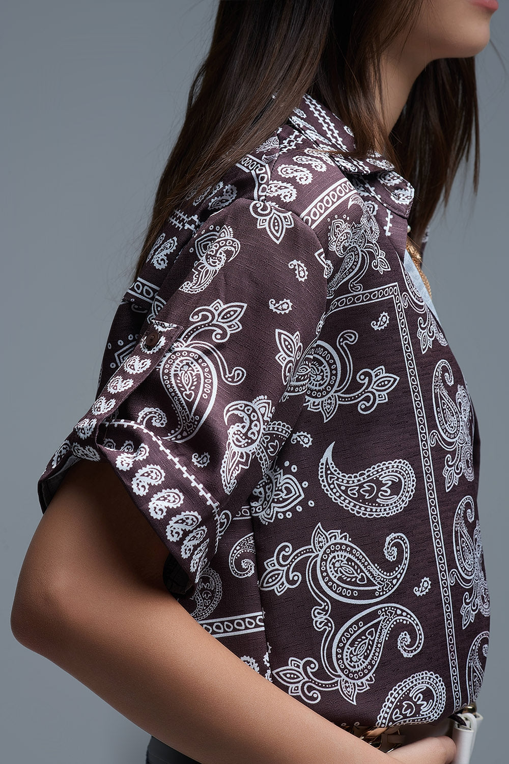 Short Sleeve Paisley Print Shirt in Brown - Shirts