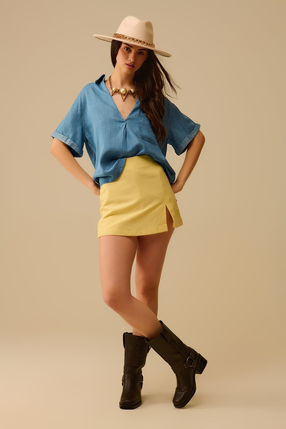 Short Sleeve Tencel Shirt With Chest Pocket in Blue - Shirts