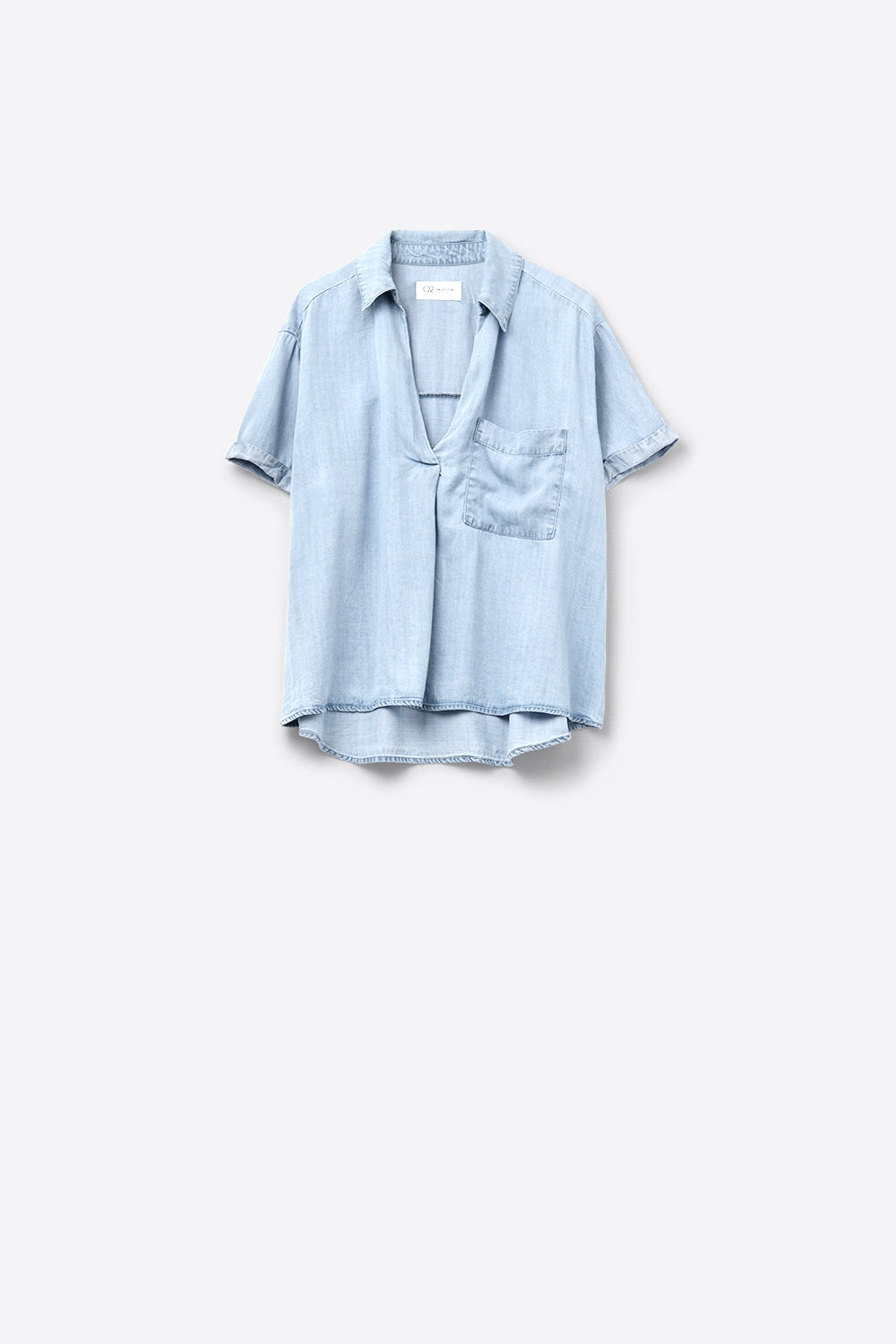 Short Sleeve Tencel Shirt With Chest Pocket in Blue - Shirts