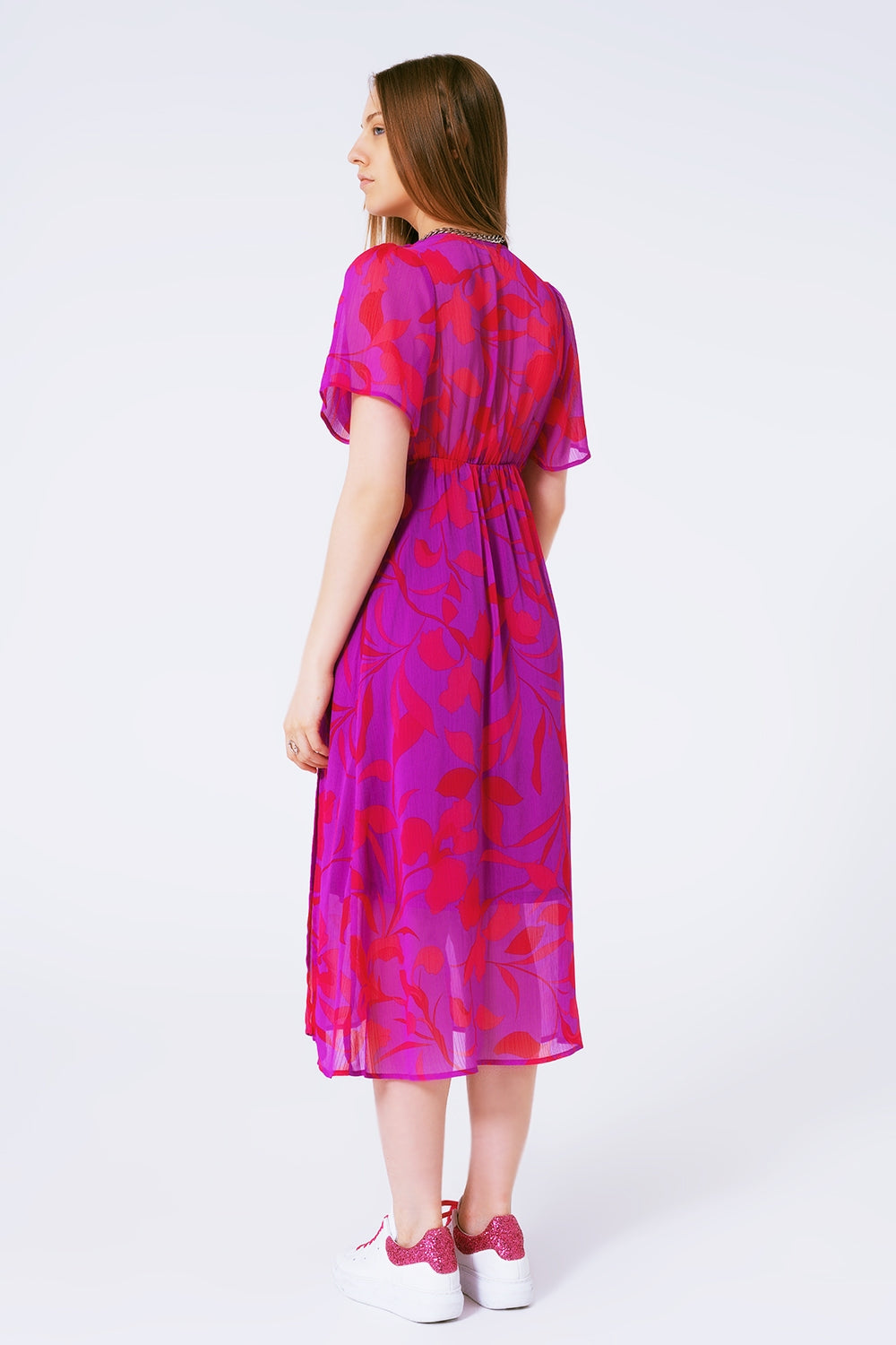 short sleeve V-neck chiffon maxi dress in floral print Q2 Dresses BoutiqueLua