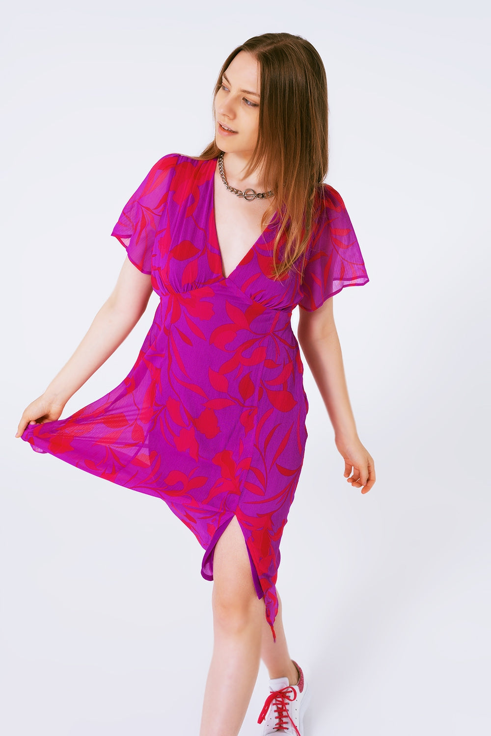 short sleeve V-neck chiffon maxi dress in floral print Q2 Dresses BoutiqueLua
