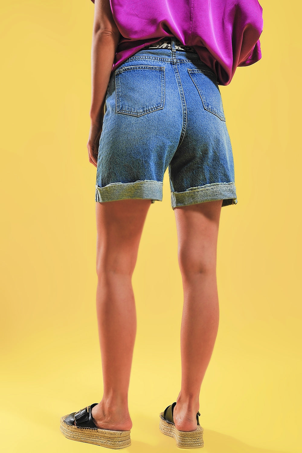 Shorts with button front in blue - Shorts