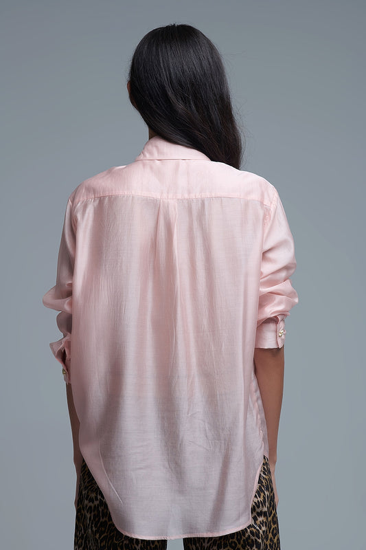 Silky Loose Shirt With Button Medley in Pink - Shirts