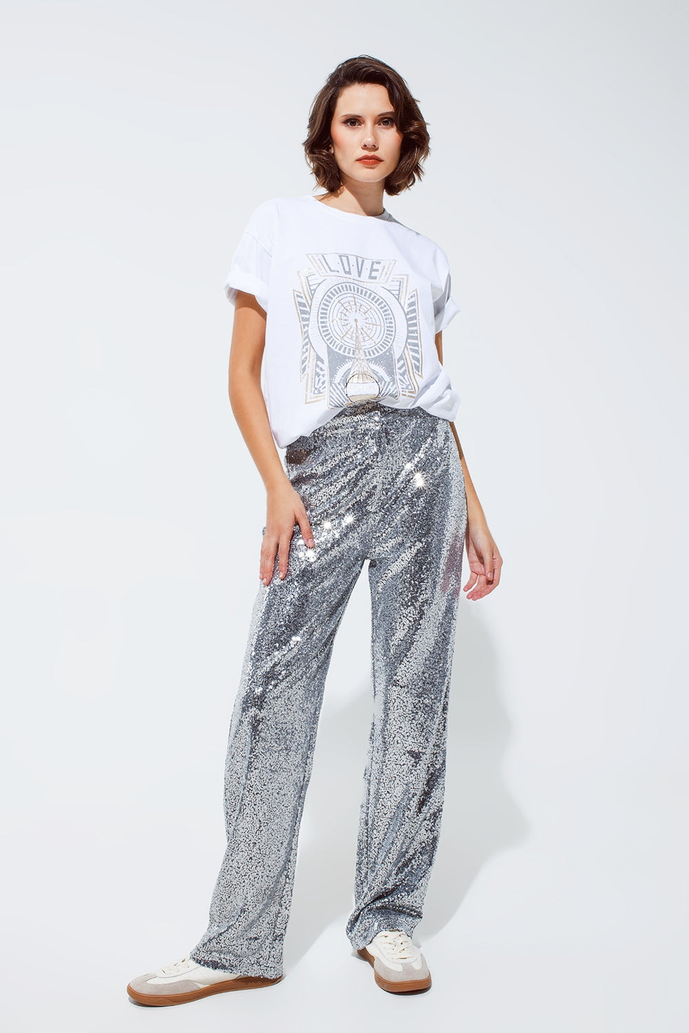 Silver sequin trouser Q2 Pants BoutiqueLua