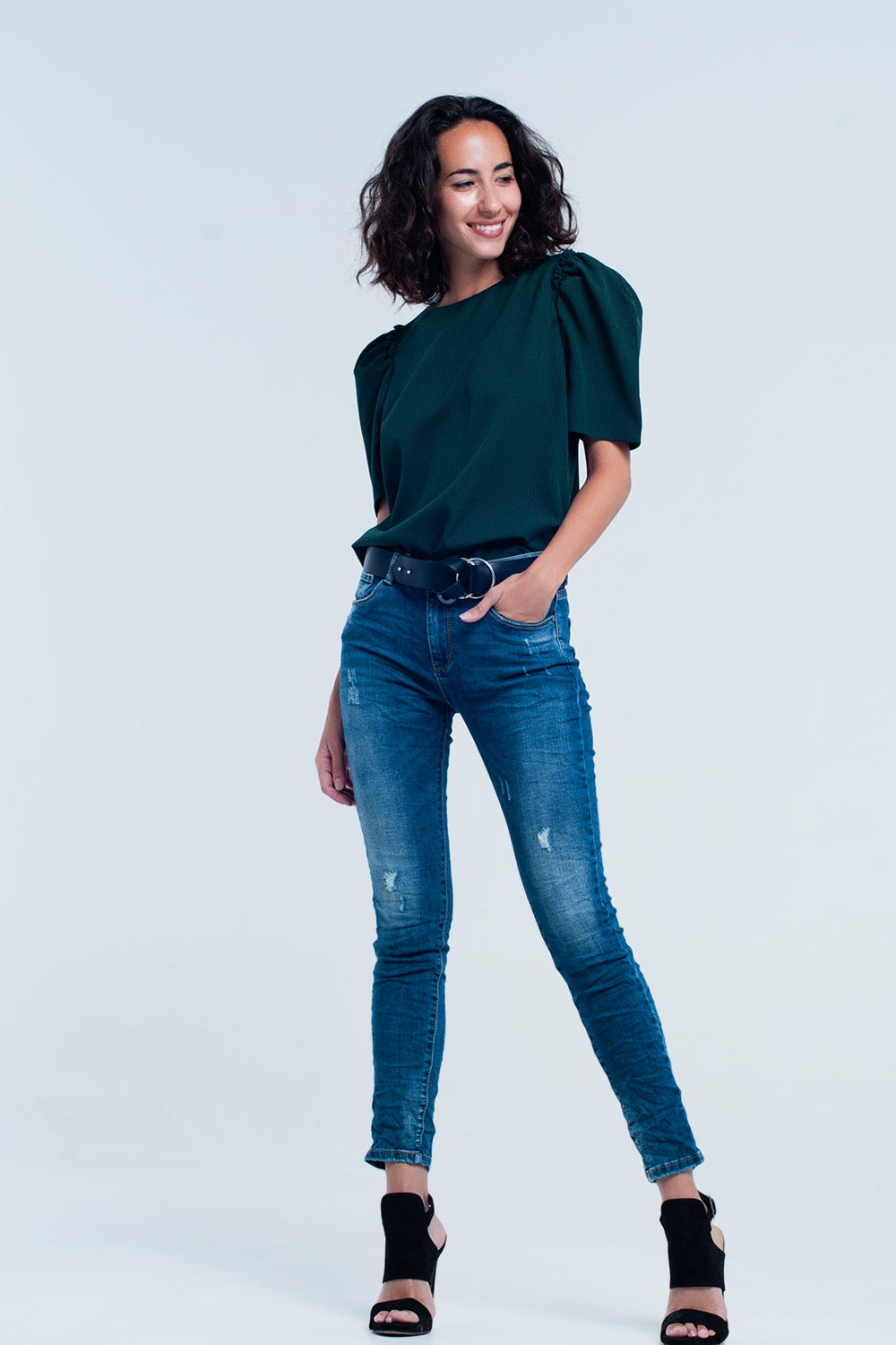 Skinny Blue jeans with rips Q2 Jeans BoutiqueLua