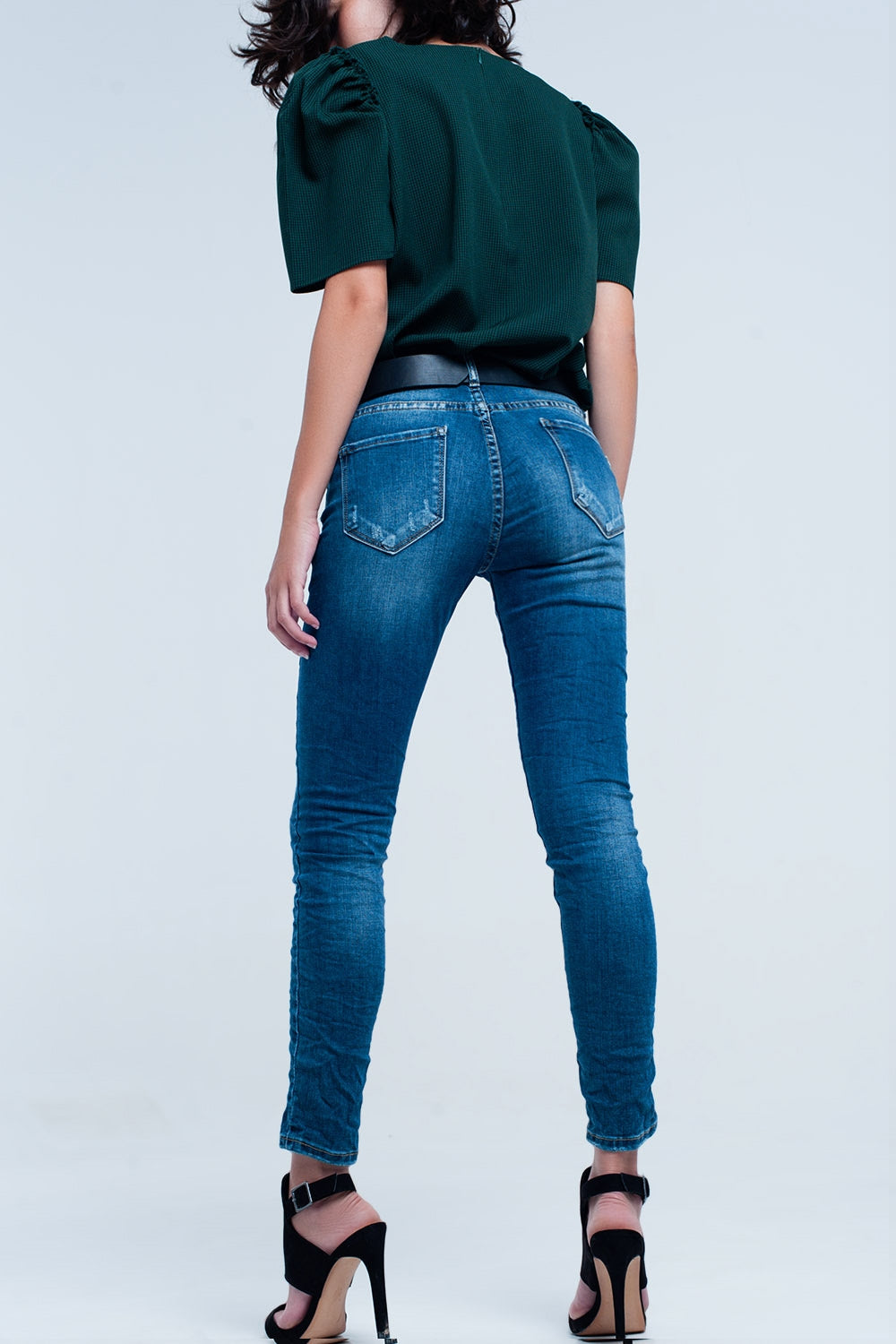 Skinny Blue jeans with rips Q2 Jeans BoutiqueLua