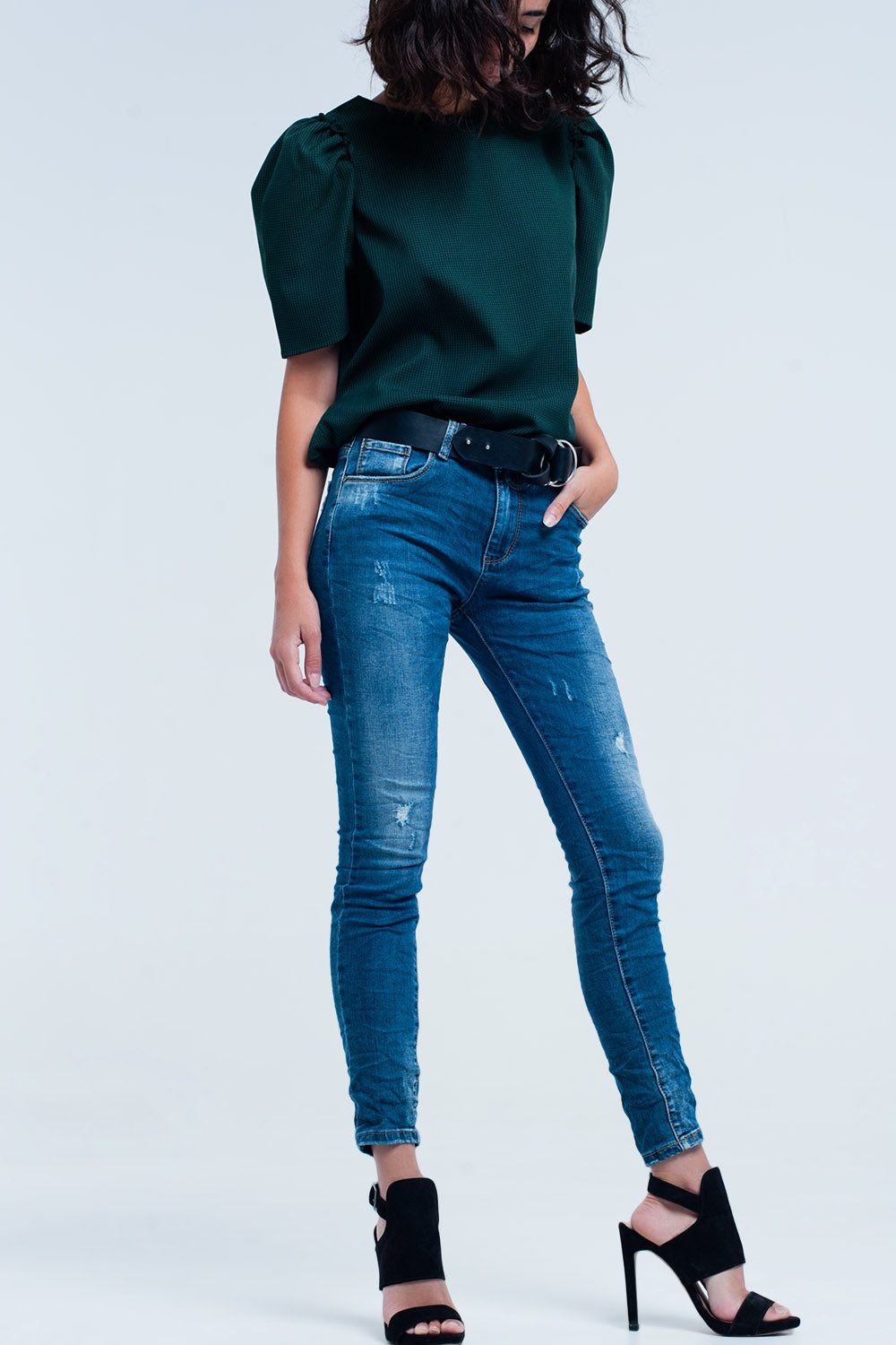Skinny Blue jeans with rips Q2 Jeans BoutiqueLua
