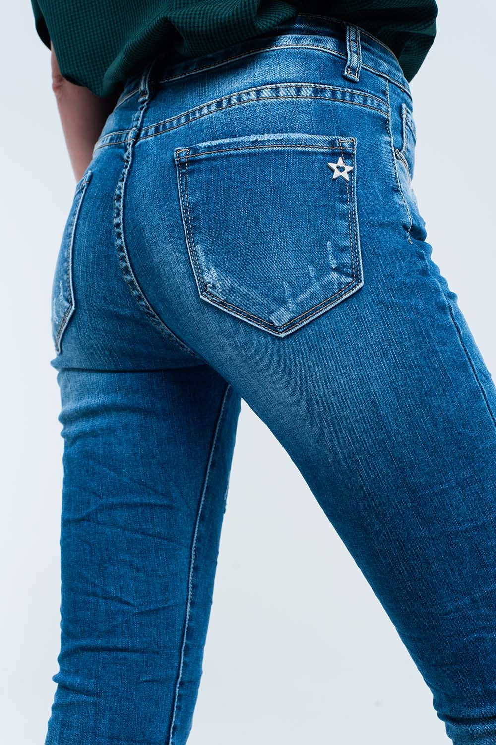 Skinny Blue jeans with rips Q2 Jeans BoutiqueLua
