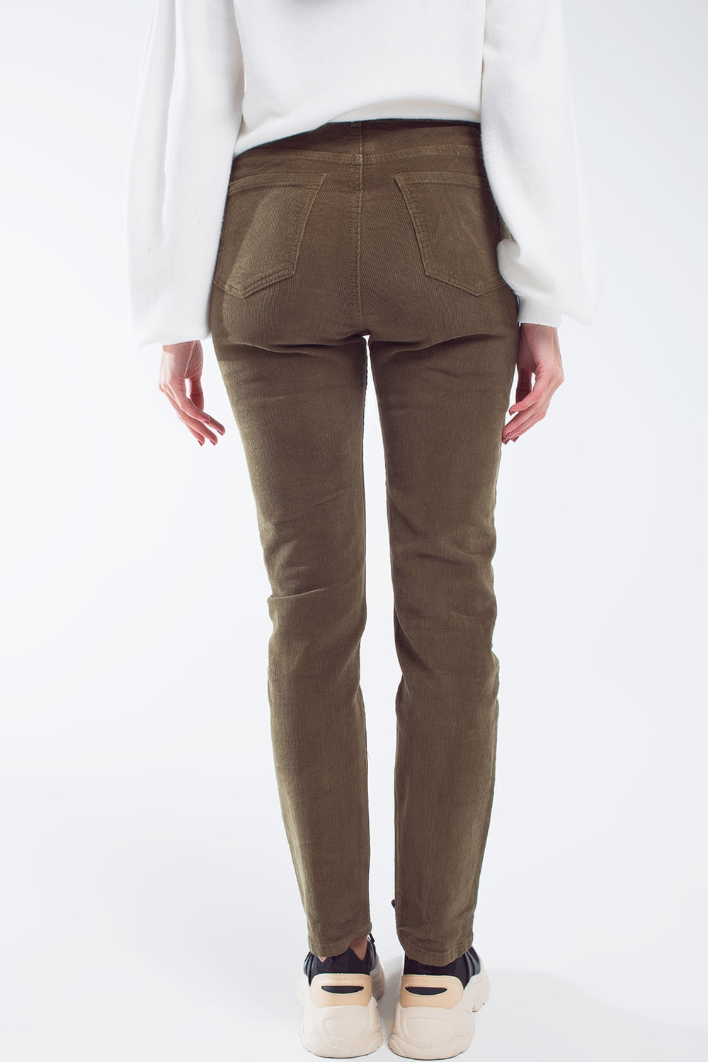 skinny cord pants in olive green Q2 Pants BoutiqueLua