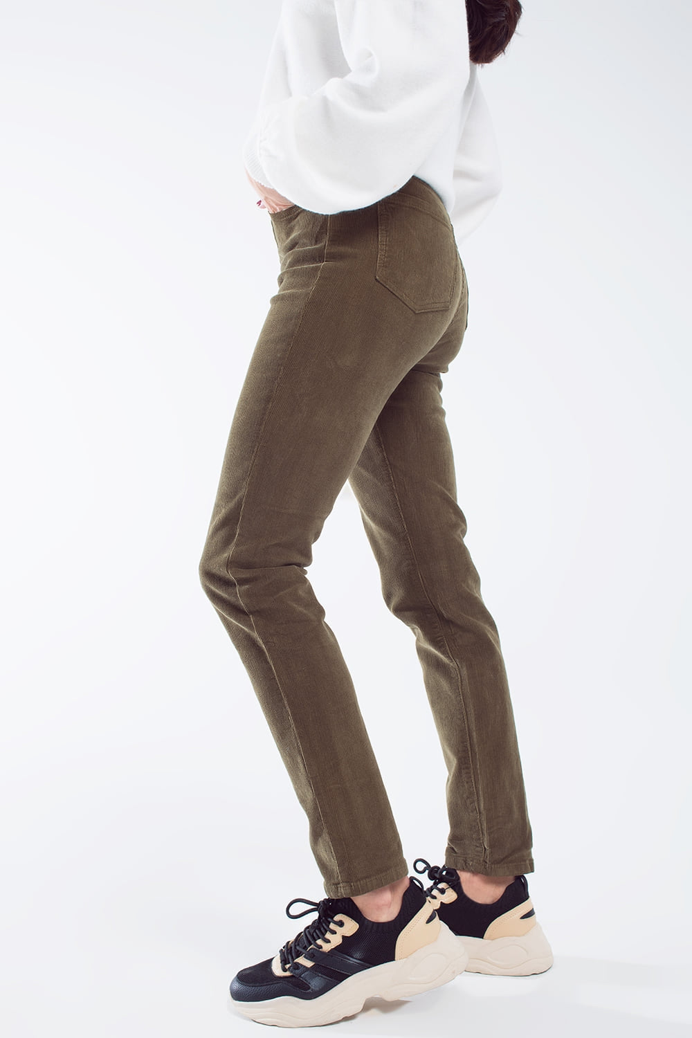 skinny cord pants in olive green Q2 Pants BoutiqueLua