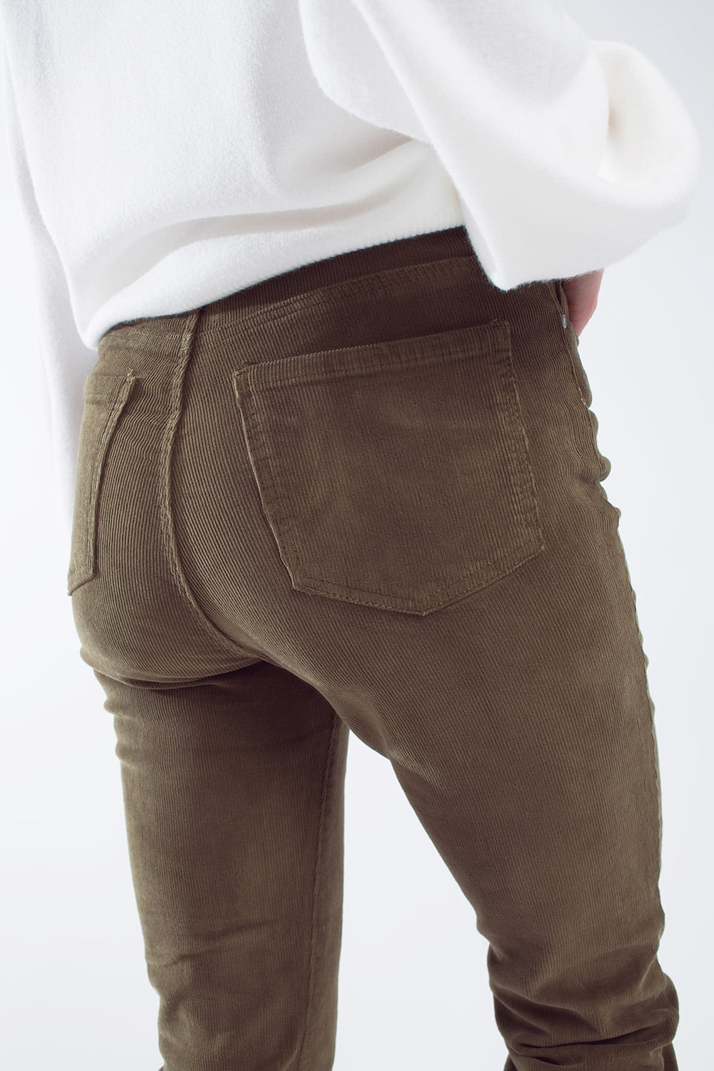 skinny cord pants in olive green Q2 Pants BoutiqueLua