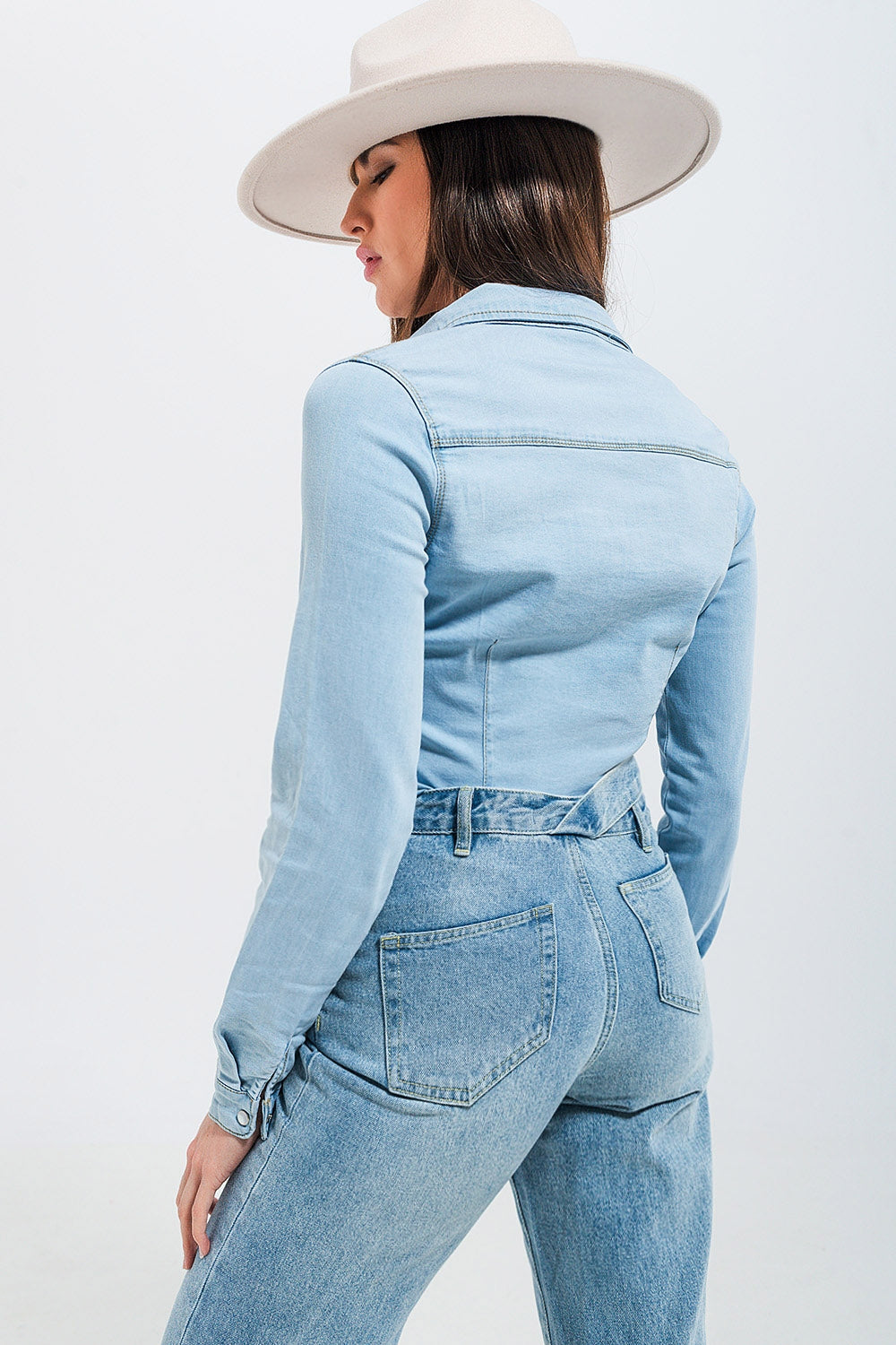Skinny fit western denim shirt in light wash blue Q2 Shirts BoutiqueLua