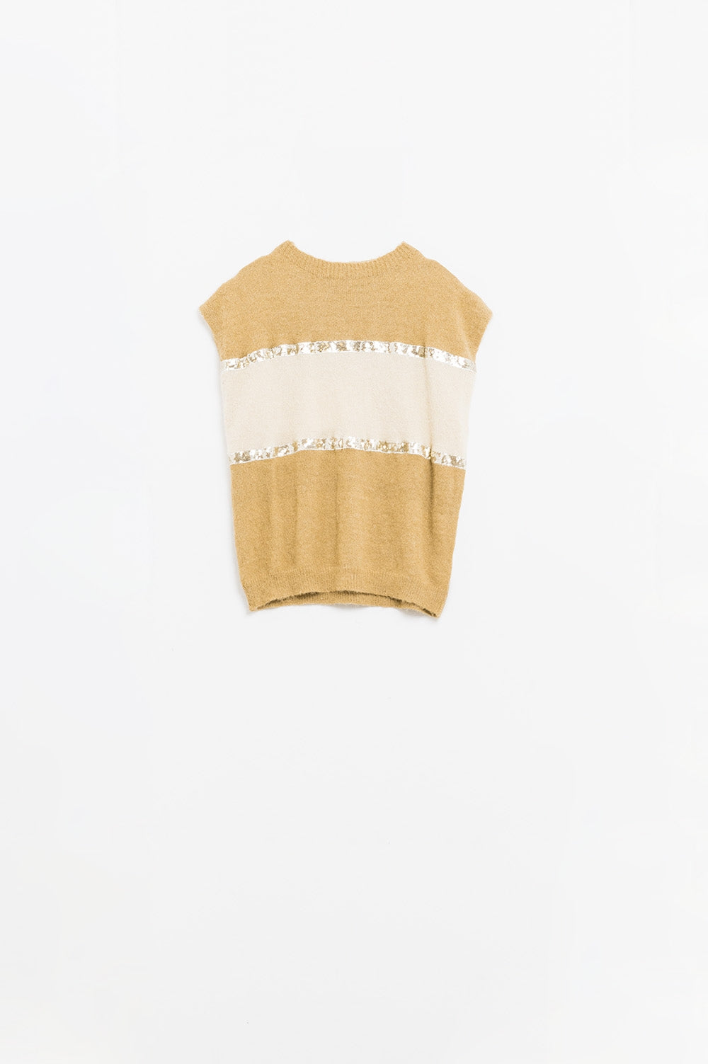 Pull beige sans manches avec détails pailletés