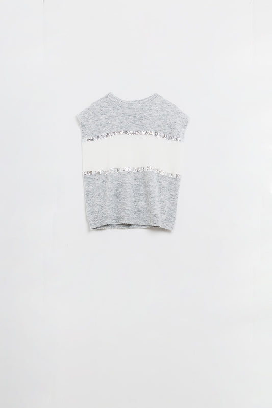 Sleeveless grey sweater with sequin detail - Sweaters