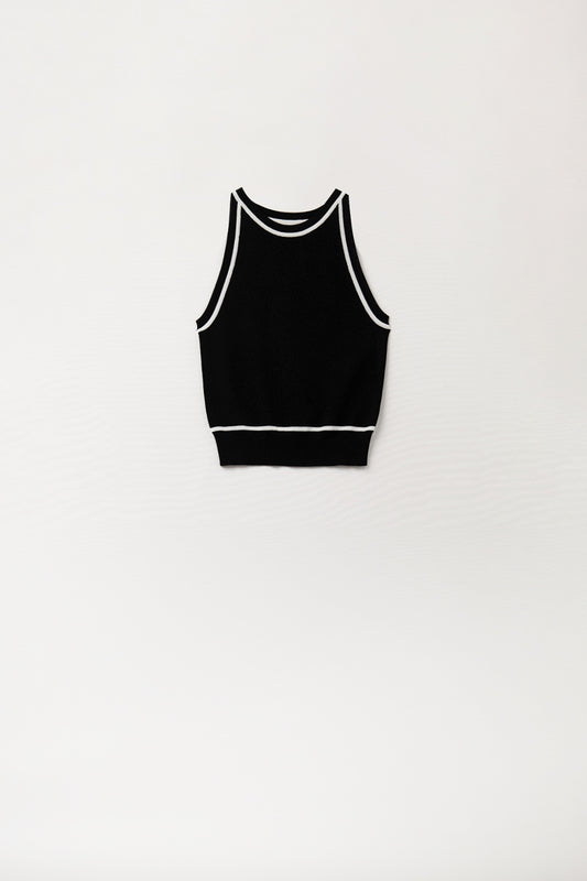 Sleeveless Sweater In Black Featuring detail White Lines - Tops
